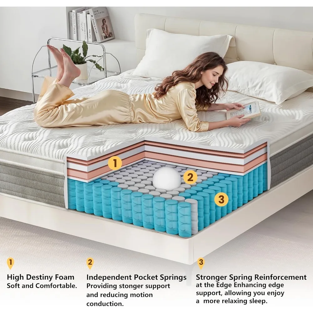 Mittelfeste 12-Zoll-Matratze in voller Größe mit individuellen Taschenfedern zur Druckentlastung und reduzierter Bewegungsübertragung