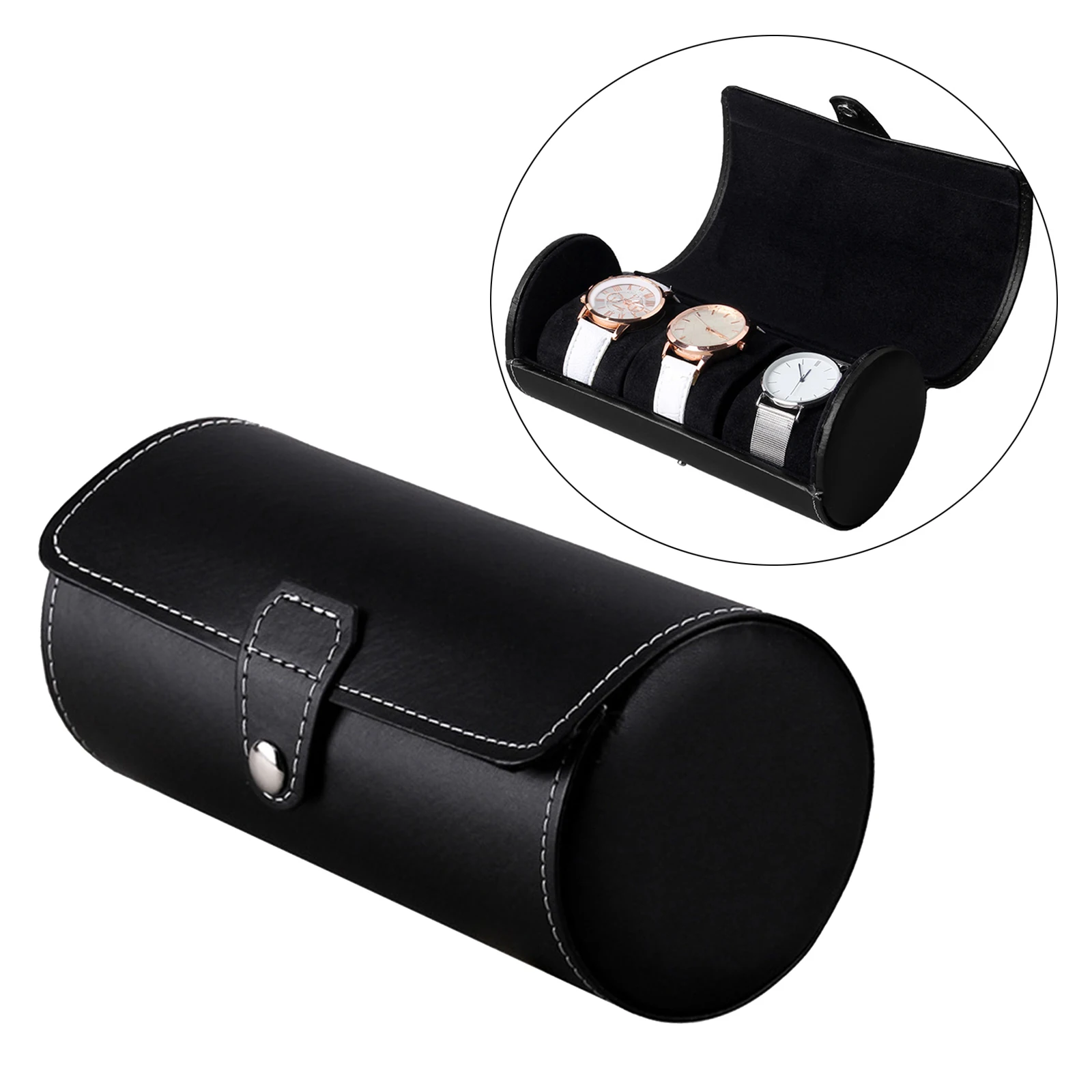 Portable Exquisite Watch Roll Travel Case Chic Handmade Leather 3 Slots Watch Storage Box with Slid in Out Watch Organizers Gift