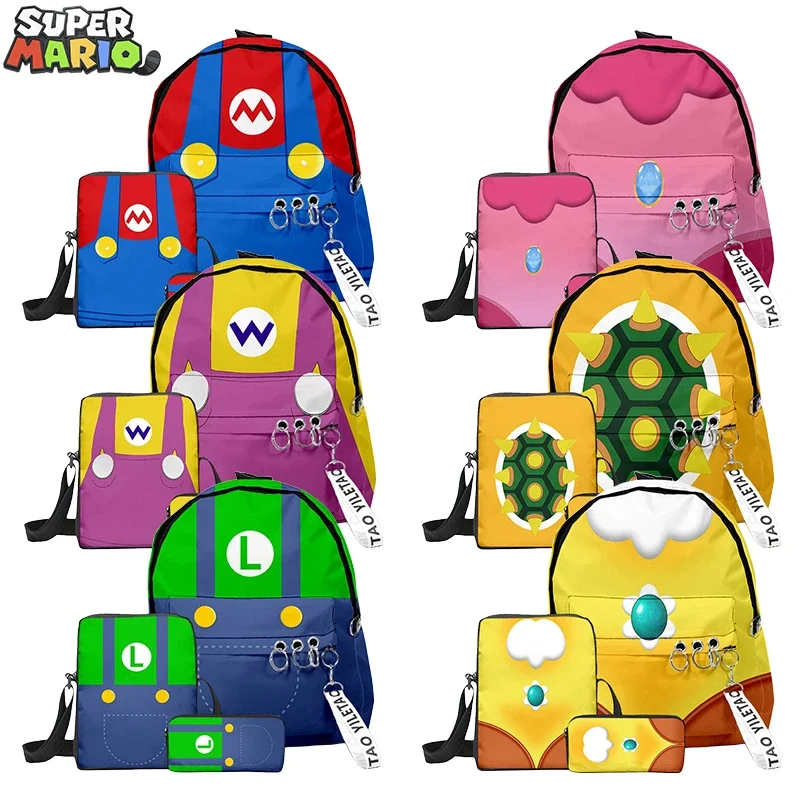 

Three-piece Set Super Mario Schoolbag Cartoon Primary and Secondary School Boys Girls Anime Student Crossbody Bag Pencil Case