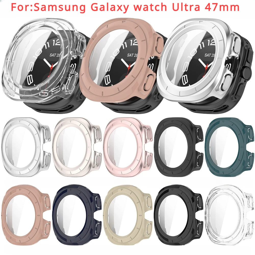 Funda de PC + vidrio templado para Samsung Galaxy watch Ultra 47mm, Protector de pantalla de cubierta completa, limpieza de parachoques de algodón