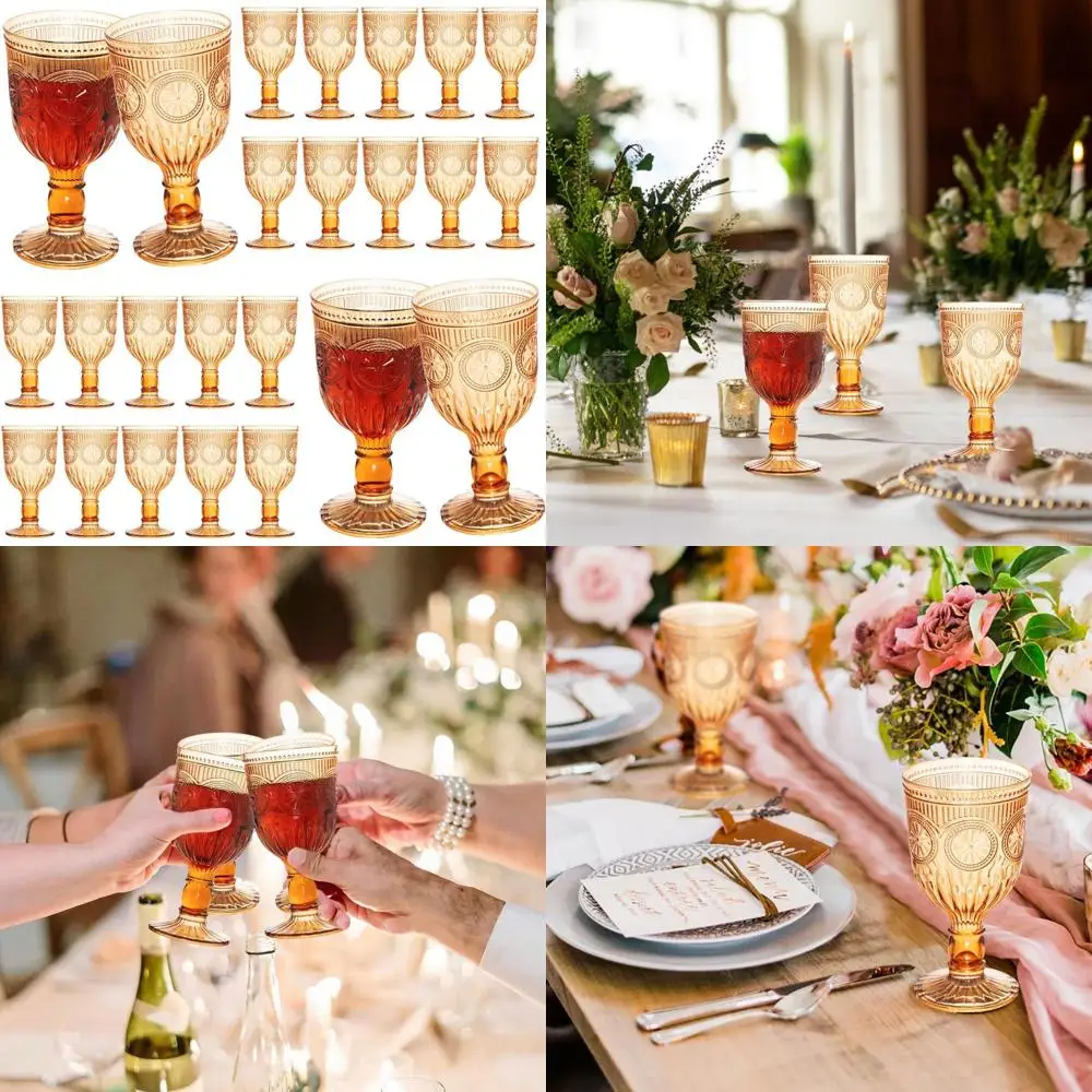 

Reusable 12 Oz Plastic Wine Glasses, Set of 24, Colored Stemware with Embossed Flower Pattern, Unbreakable for Unique Occasions