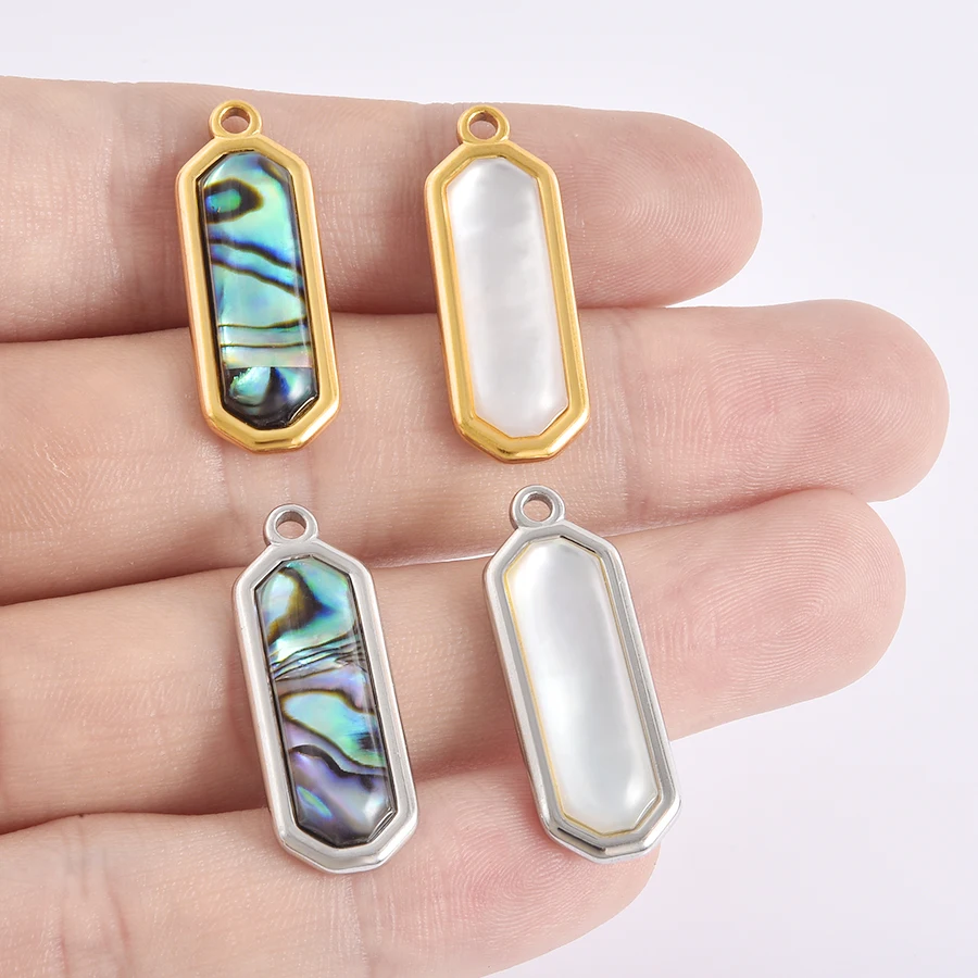 3pcs/lot Fashion Stainless Steel Natural Abalone Shell Pendant Rectangular Sun Flower Shaped Charms Necklace Jewelry Accessories
