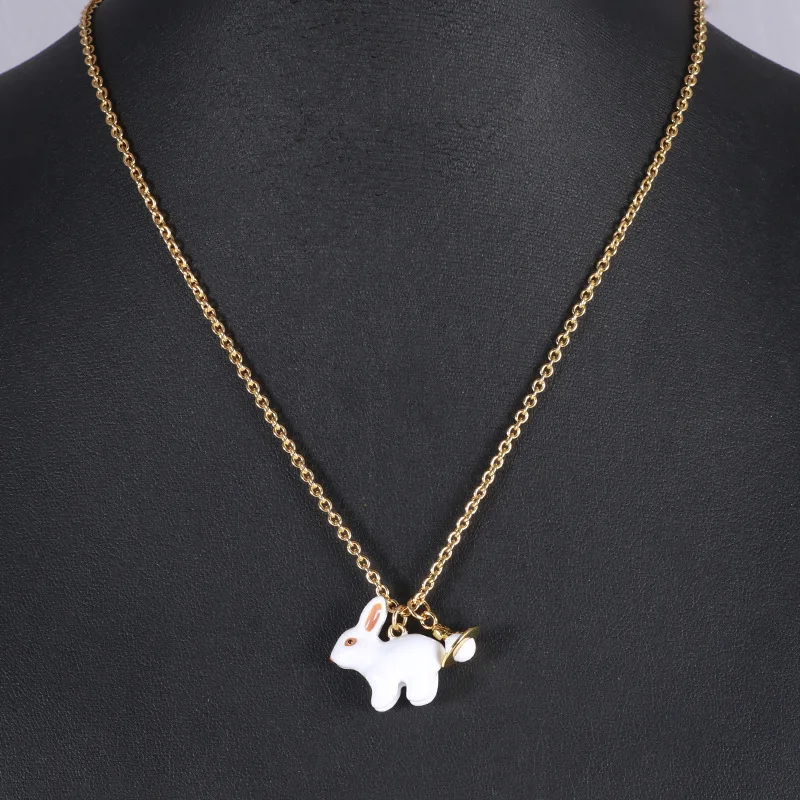 

Cute and Creative 3D Enamel Glazed Little White Rabbit Planet Little Rabbit Shaped Necklace from Europe and America