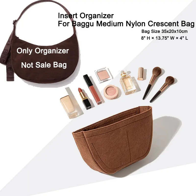 Felt Insert Organizer For Baggu Medium Nylon Crescent Bag 35x20x10cm, Cosmetic Storage Pouch, Handbag Inner Liner Shaper Purse