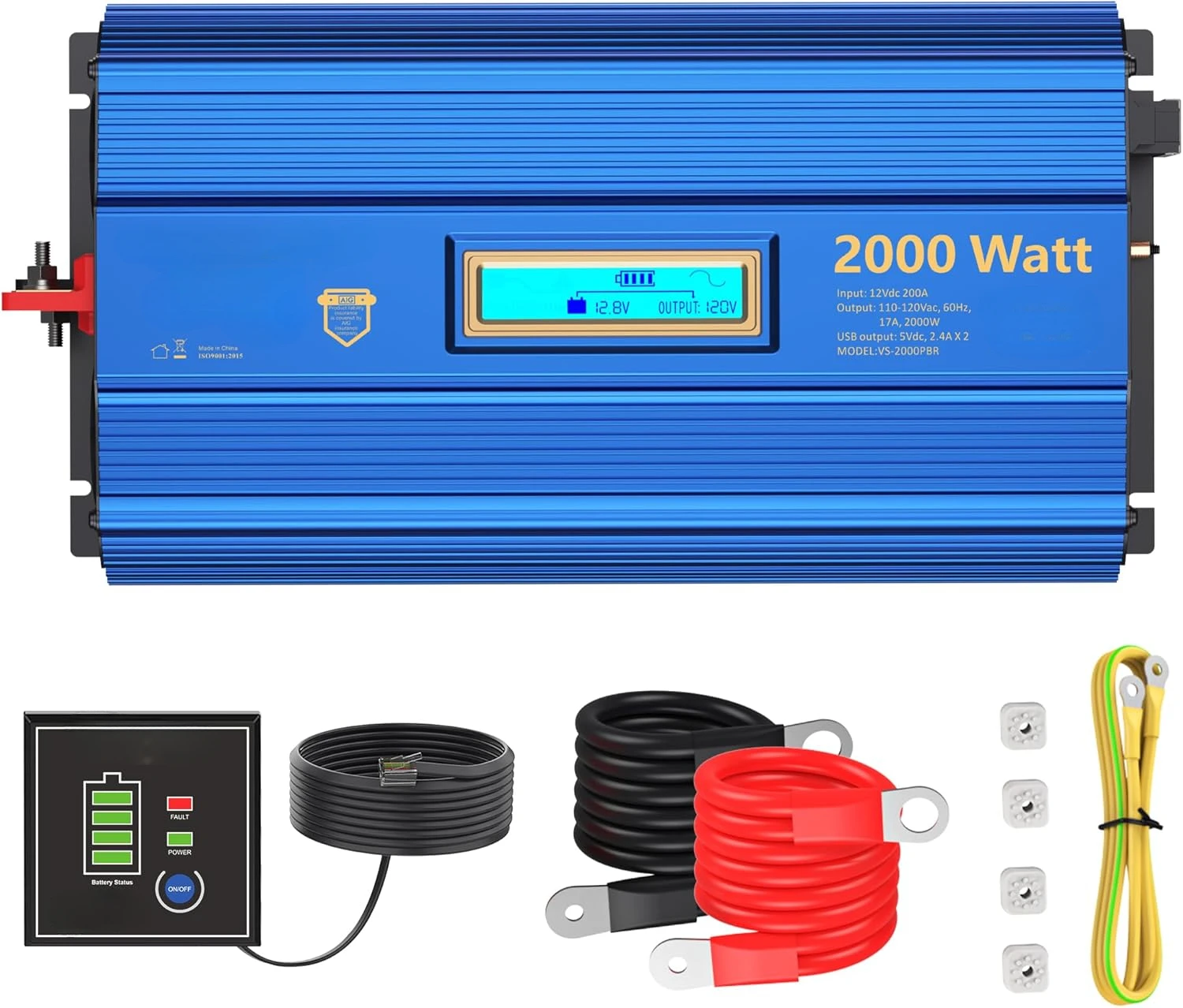 2000Watt Pure Sine Wave Power Inverter 12V DC to 110V 120V AC ETL UL458 Compatible with Lithium Battery Starlink