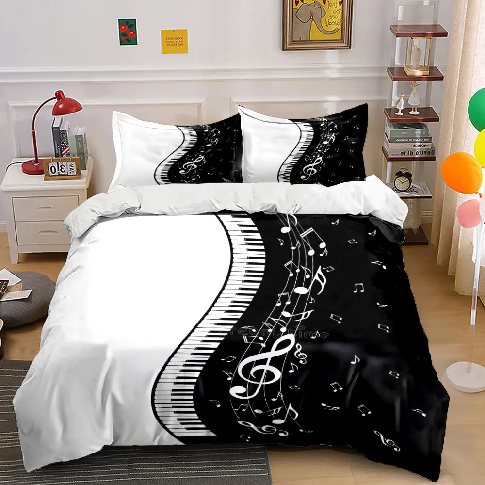 Piano and music elements theme Pattern Duvet Cover Set Digital Print Colorful Polyester Bedding with Zipper Closur for gifts