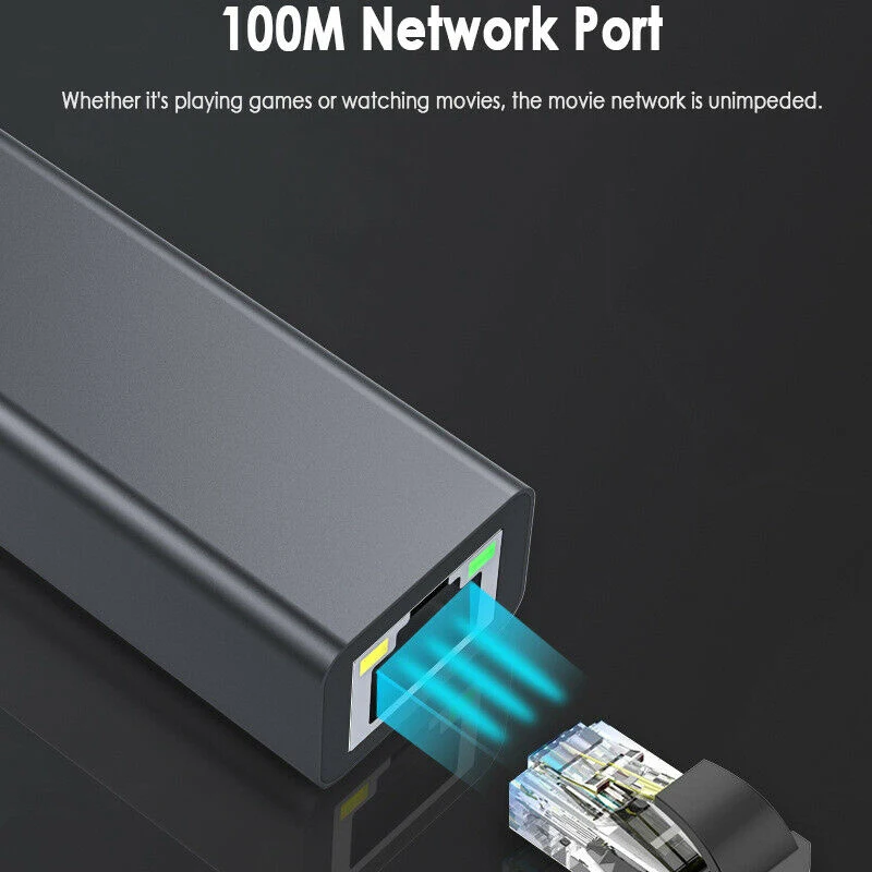 Micro-USB to RJ45 Network Card Adapter 10/100 Mbps Ethernet Adapter Switch with LED Indicator for Fire HD TV Stick Gray