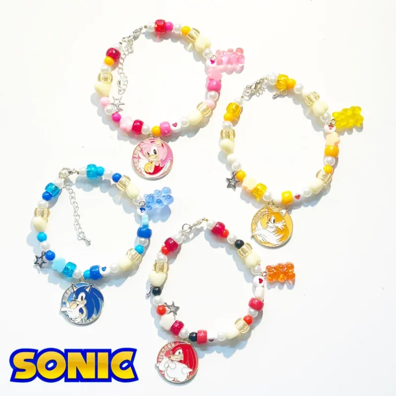 Pulseras a juego inspiradas en Sonic, Amy Rose, Tails & Knuckles: joyería hecha a mano para BFF/pareja, lindos accesorios de dibujos animados