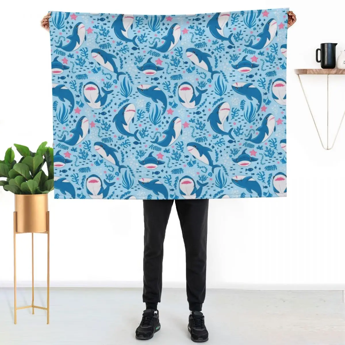 Blahaj shark Throw Blanket Cozy Warm Blanket for Bed Room Decor