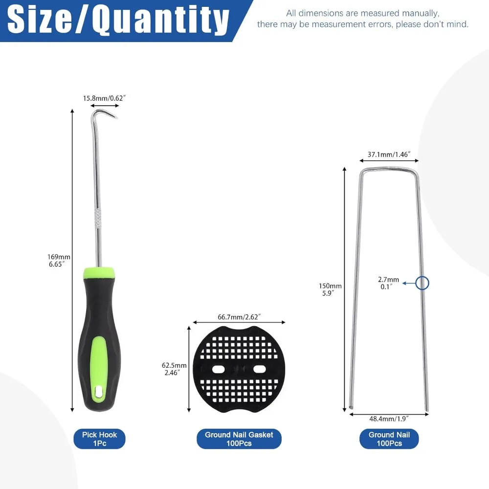 Garden Ground Staples Assortment Kit U-Shaped with Plastic Fixing Gasket Pick Hook for Weed Fabric Fence Artificial Turf
