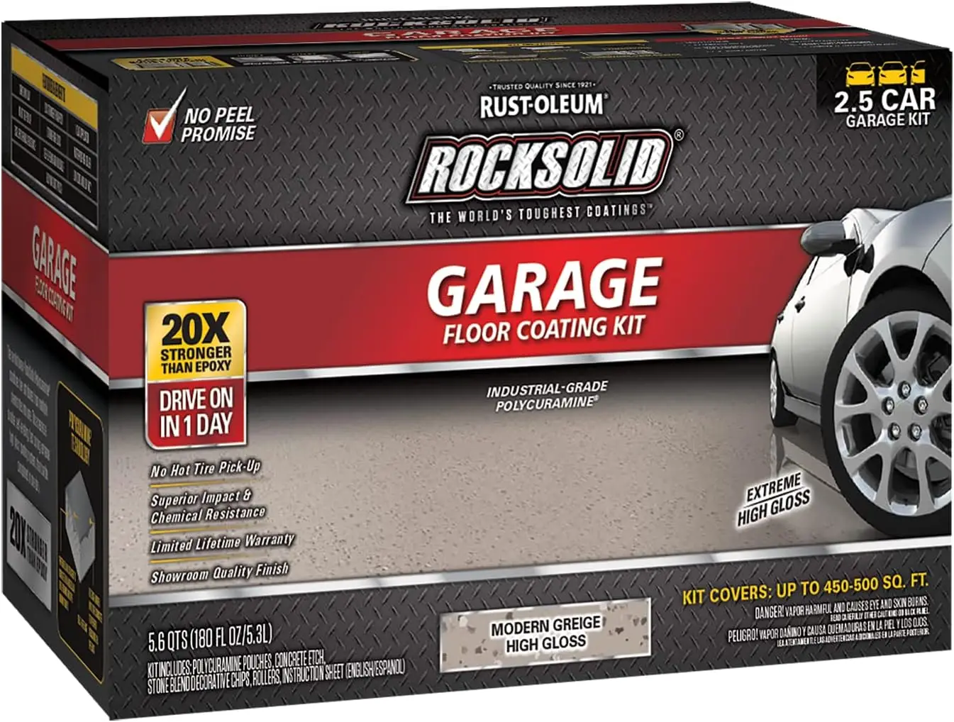 Rust-Oleum 381087 RockSolid Polycuramine 2.5 Car Garage Floor Coating Kit, Modern Greige, 180 Fl Oz (Pack of 1)