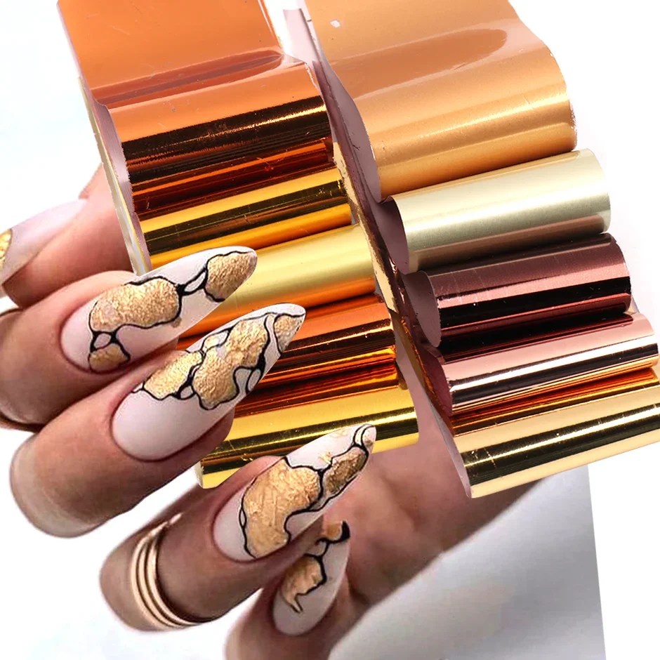 10pcs Holographic Metallic Nail Art Foils Metal Mirror Transfer Starry Paper Stickers DIY Charm Gold Manicure Decoration LYDXK05