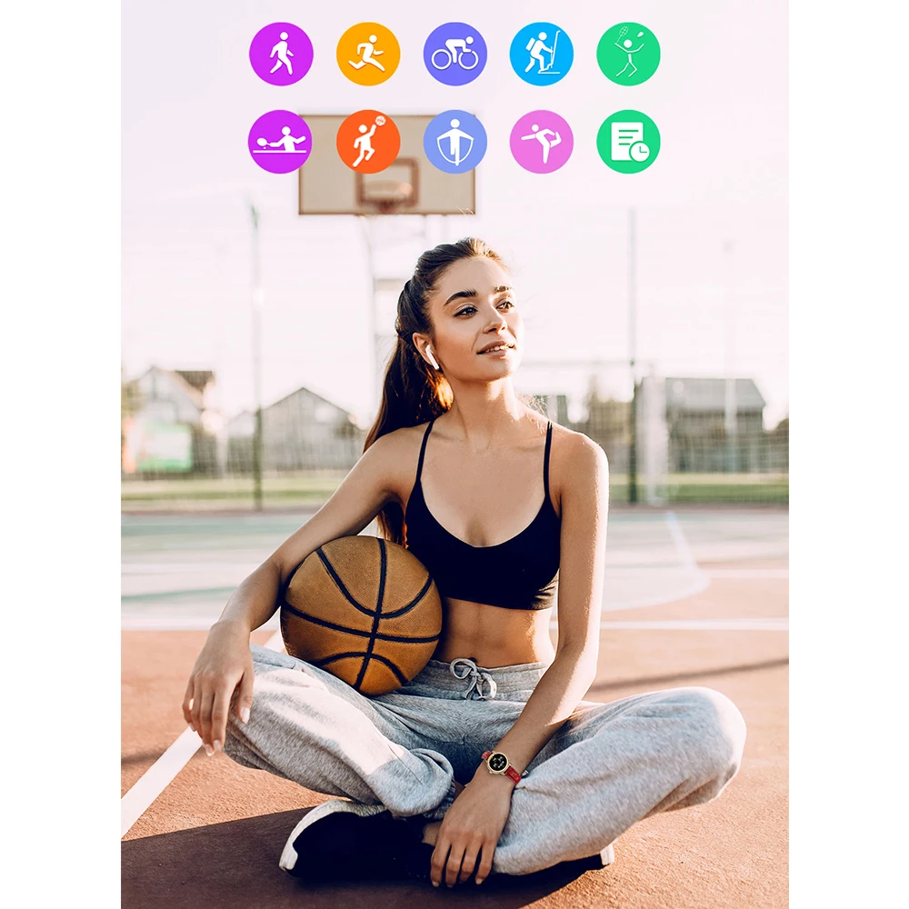 สมาร์ทวอทช์กันน้ำสำหรับผู้หญิงมีสมาร์ทวอท์ชใหม่ควบคุมด้วย BT เครื่องวัดความดันโลหิตวัดอัตราการเต้นของหัวใจออกซิเจน