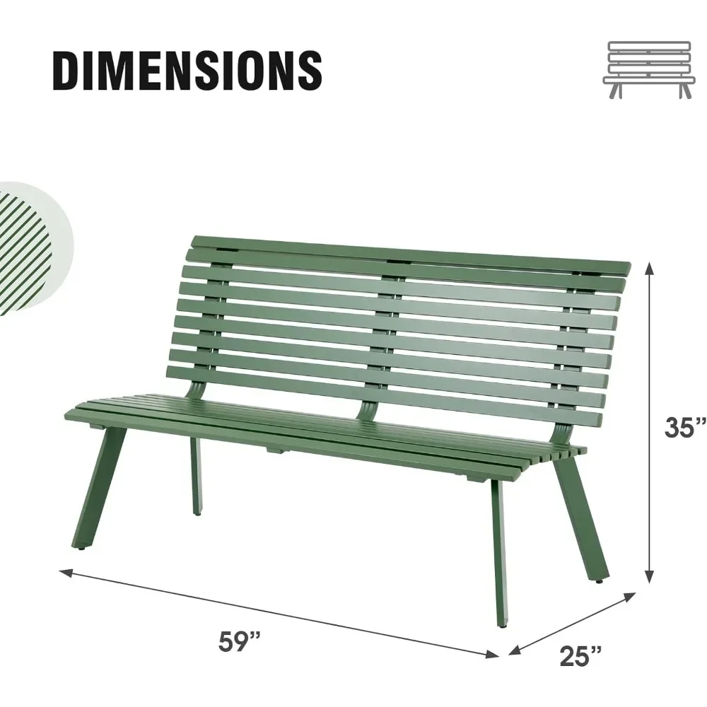 Alumínio Garden Bench com encosto, pátio e varanda cadeira, Slatted Design, Outdoor Furniture