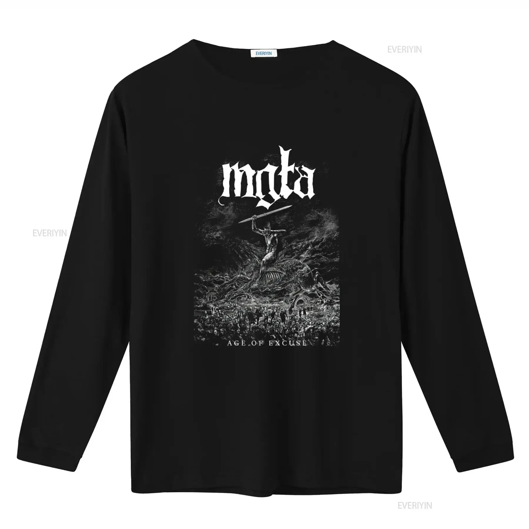 Mgla Age Of Excuse Print T Shirt Black Heavy Metal Band Inspired Design vintage Washed fashion Slightly Soft Stretched
