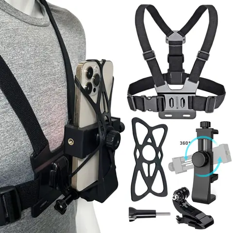전화 가슴 마운트 스트랩 벨트 하네스 360 모바일 휴대 전화 클립 홀더 아이폰 13 Xiaomi 삼성 Gopro 영웅 10 9 8 7