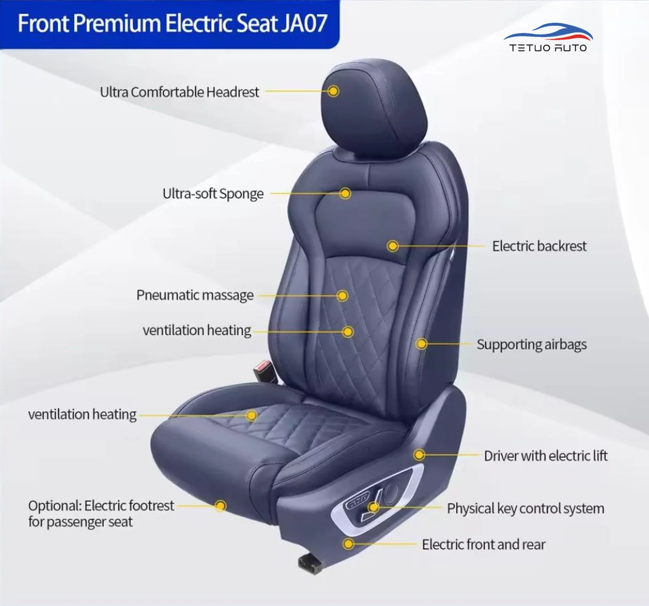 Electric Front Seat Modification Comfortable Aero Seat with Electric Massage Heating Multi-Directional Adjustment