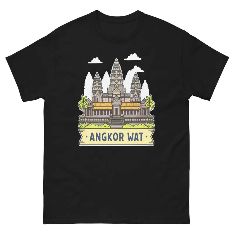 Angkor Wat Palm Trees Clouds Illustration T-Shirt