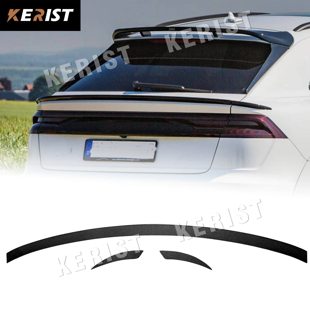 carbon fiber Rear  Trunk Rear Middle Lip 3pcs Spoiler Wing Glossy Black for BAudi Q8 SQ8 2018-up