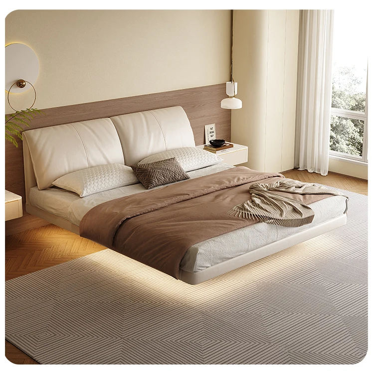 

Для легкой роскошной подвесной кровати, современный каркас кровати размера «king-size», итальянская кожаная кровать для главной спальни, мебель для спальни