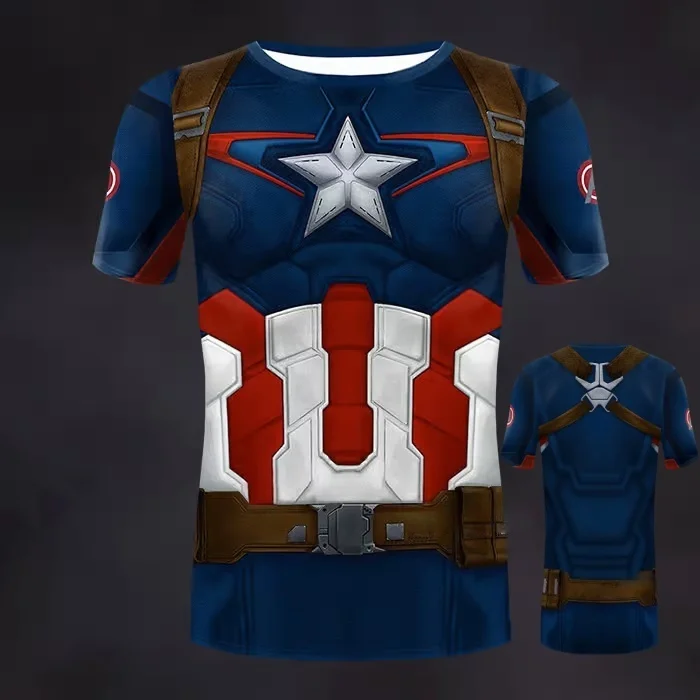 تي شيرت صيفي للرجال من COS Marvel Captain America ملابس تدريب اللياقة البدنية للبالغين والأطفال ملابس الوالدين والطفل #5