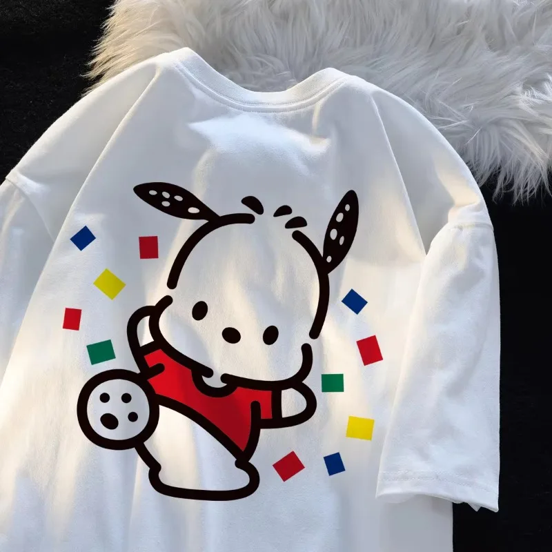 Pacha Dog Sanrio Graphic Cartoon Fun Print Cotton Women's Summer Y2K T-shirt Kawaii Aesthetic Cute Style Couple Short Sleeve Top