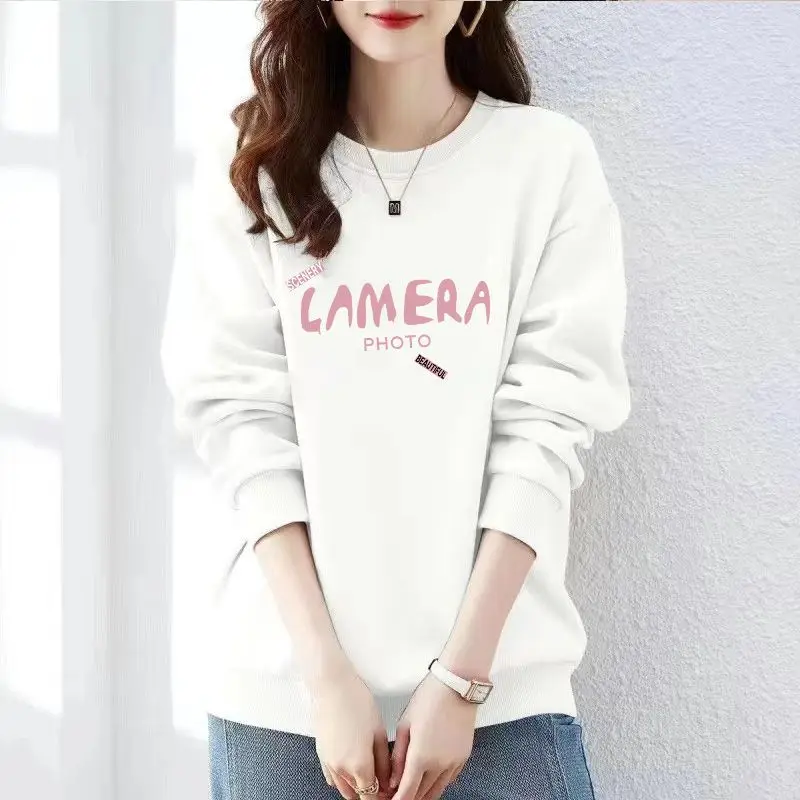 Women\'s Autumn Fashion Simplicity Letter Printing O-neck Long Sleeve Sweatshirts Women Clothes Casual All-match Temperament Tops