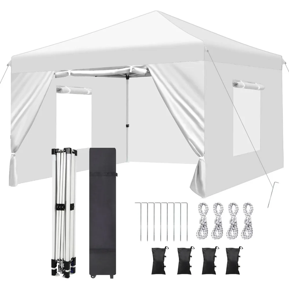 

10x10 Pop-Up Canopy Tent with 4 Removable Sidewalls,Mesh Windows，Durable Easy Up Outdoor Canopy，4 Sand Bags,4 Ropes and 8 Stakes