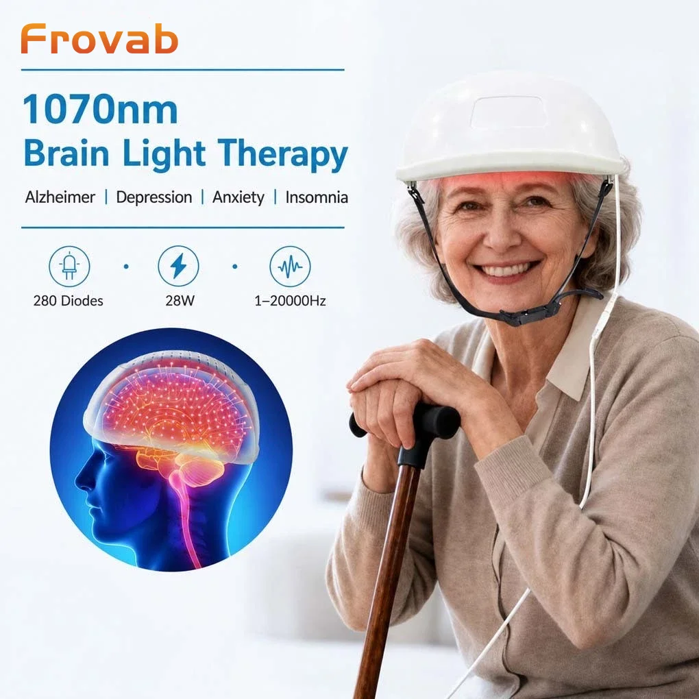 Frovab 1070nm PBM Helmet Neurofeedback Transcranial Brain Stimulation Device for Stroke TBI Alzheimer Parkinson Dementia Anxiety Recovery Massage Relaxation