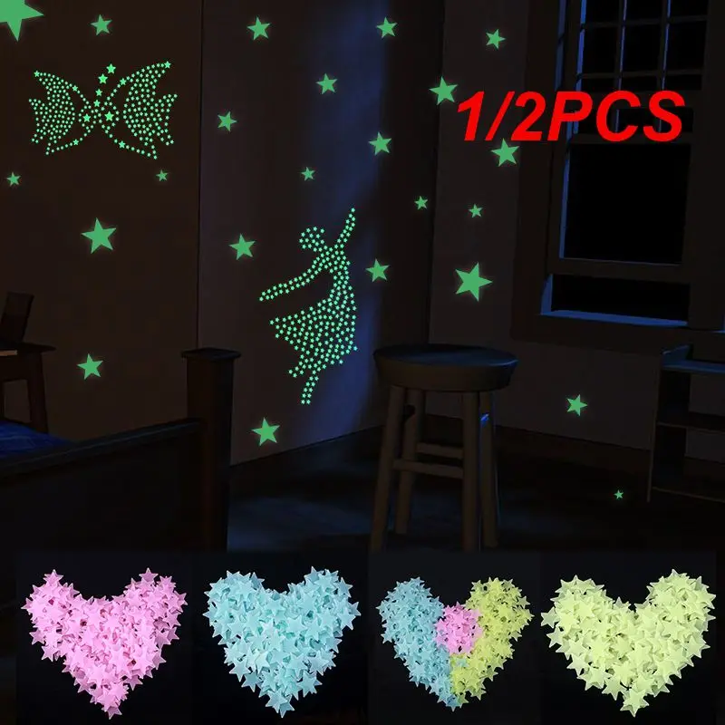 

Colorful Luminous Stars WithMoon Wall Stickers For Bedroom 3D Luminous Stars Stickers Create Realistic Starry Sky