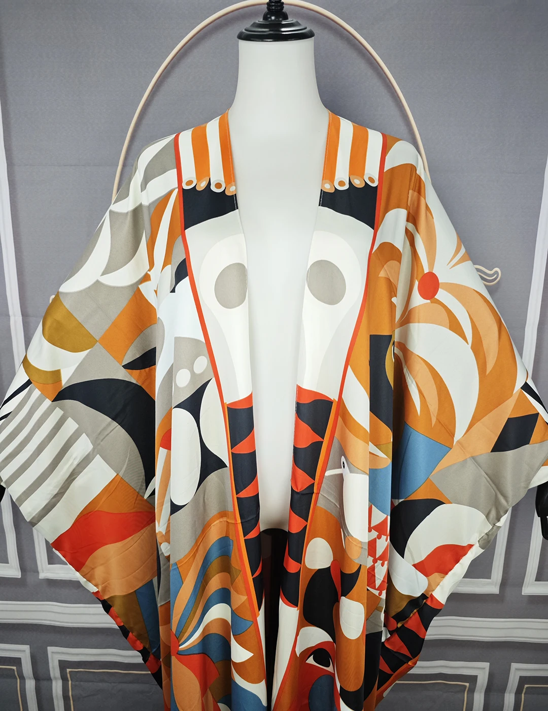 Europe Fashion Summer Colorful Printed Silk Loose Kimonos Plus African Sexy Lady Beach Bikini Long Cardigans Boho Swimwear Coat