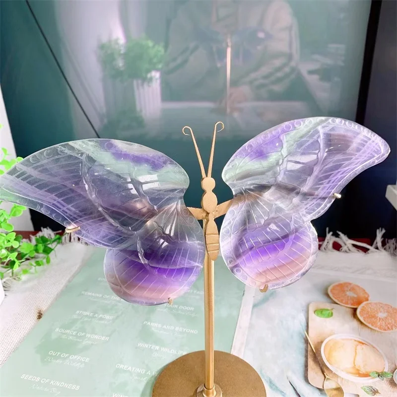 

Natural Fluorite Carving Butterfly Wing Crystal Crafts Healing Reiki Gemstone Stone Gifts Home Ornament Decoration 1pair