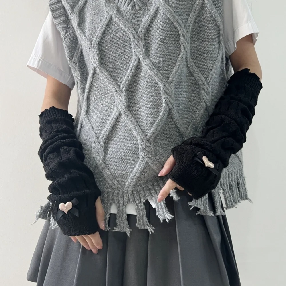 Guanti scaldamuscoli lunghi alla moda Guanti senza dita con maniche calde a prova di freddo lavorati a maglia Autunno Inverno