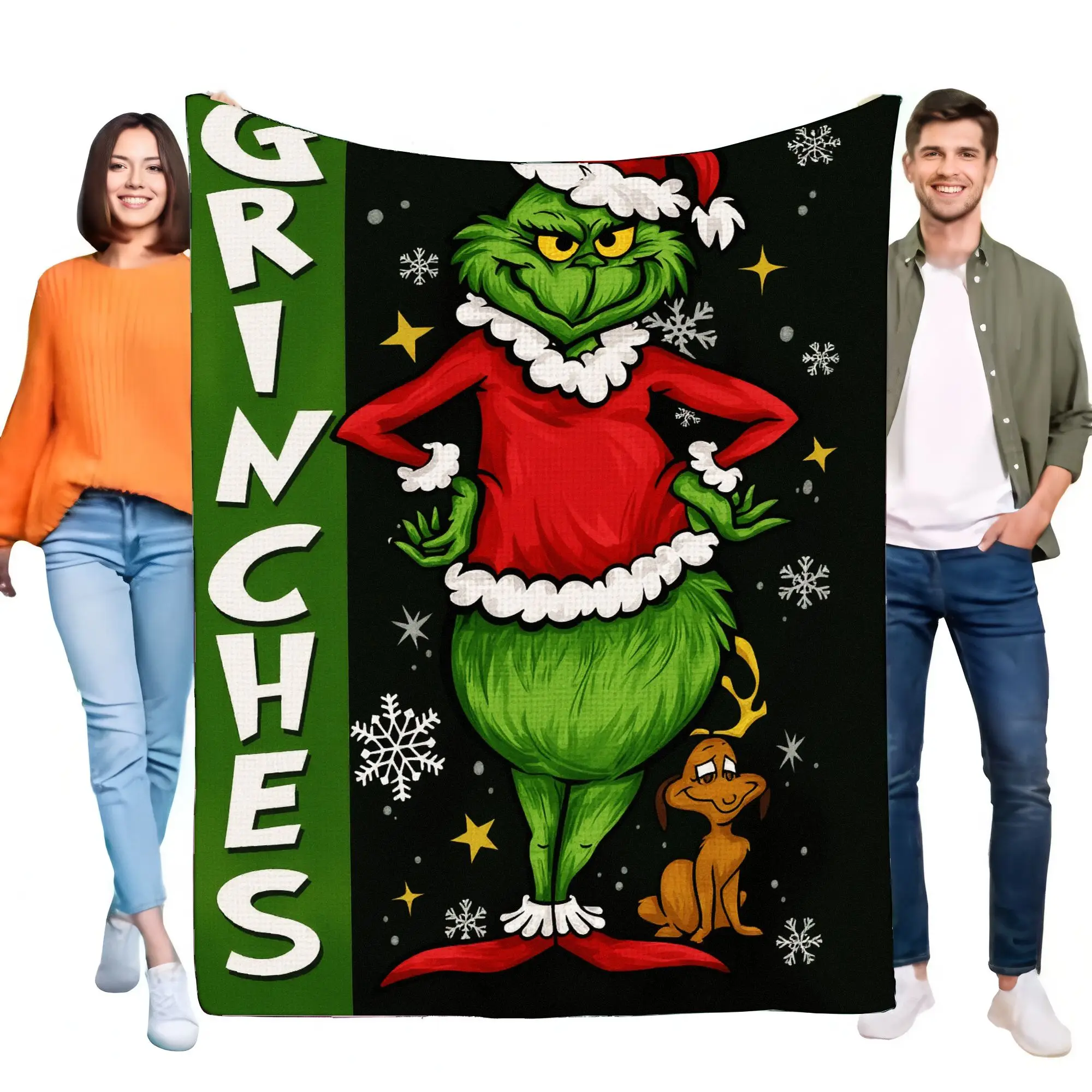 Cozy Grinch Blanket Soft Fleece Throw with Dog Design for Winter, Lightweight Decorative Sofa Cover, Ideal Christmas Gift for Ki
