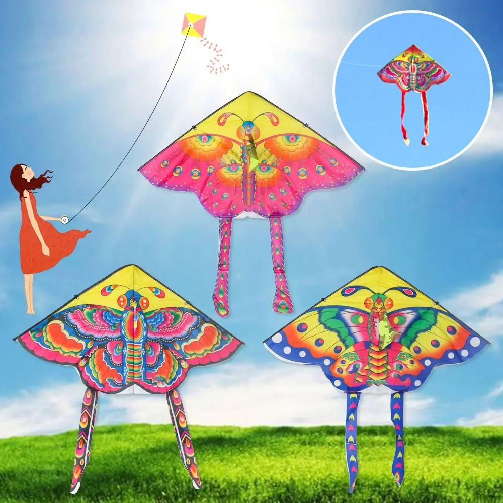 Random Butterfly Kite with Handle Line Children Kite Flying Toy Easy Control Ripstop Nylon Birds Eagle Kite Outdoor Toys Kites