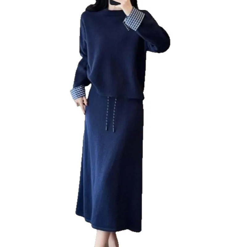 Ensemble pull paresseux automne et hiver, nouveau tempérament ample, jupe pull tricotée fine, ensemble deux pièces