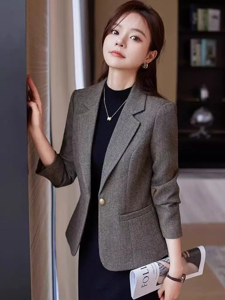 

Women Casual Long Sleeve Slim Blazer Temperament Coat Fashion 2025 New Spring Autumn Ladies Office Suit Jacket Female Outerwear