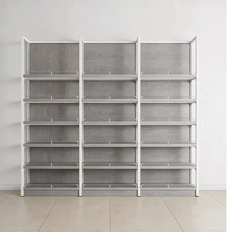 Heavy Duty 1.1mm Thickened Steel and Wood Supermarket Storage Rack Aisle Shelf with Anti Rust Coating for Commercial Grocery