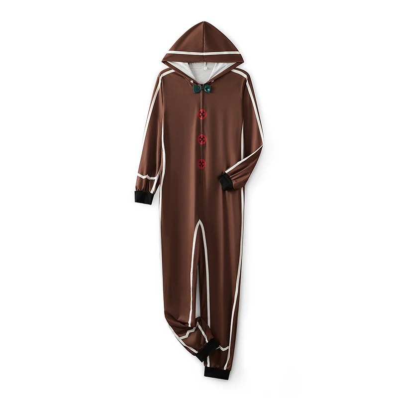 Family Matching Gingerbread Man Pajamas Set Fall Winter Long Sleeve Hooded Jumpsuit for Parents Kid Sleepwear Loungewear