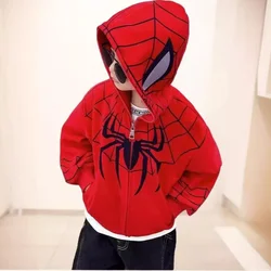 Boys Fashion Outdoor Jacket Disney Spiderman Cartoon Print Jackets for Kids Spring  Autumn Boy's Windbreaker Hooded Coat