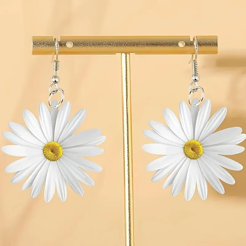 Small Fresh Artistic Countryside Style Daisy Acrylic Earrings  Pendants Drop Earrings Women's Straight Hanging Earings Jewelry
