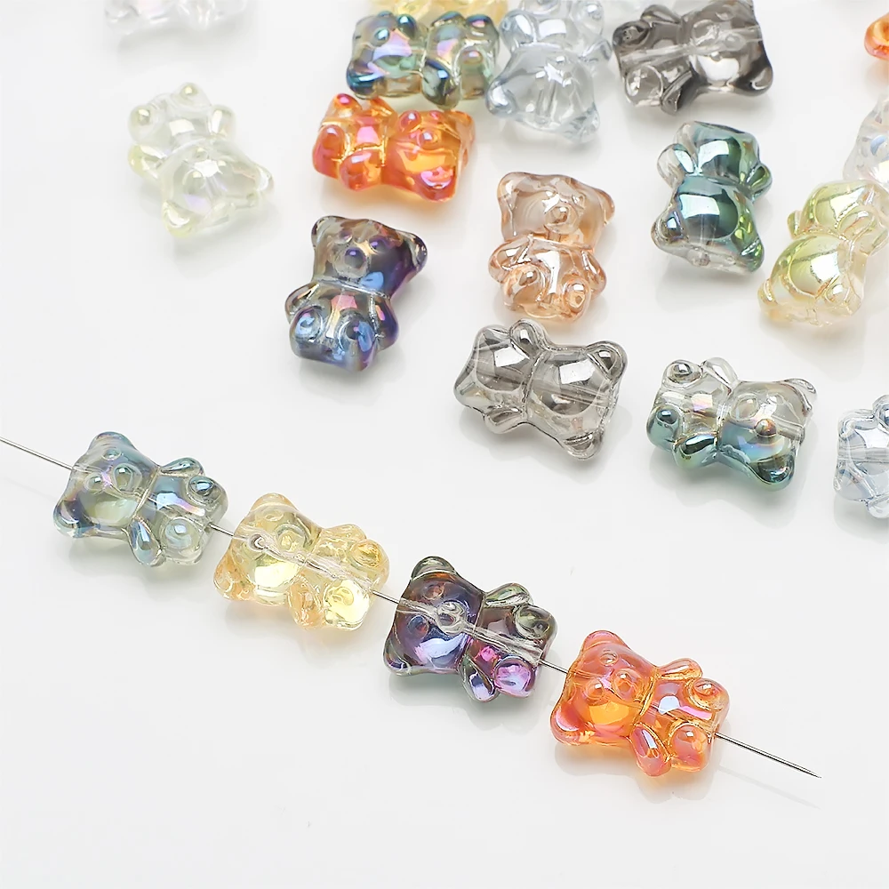 Cartoon Bear Shape Encantos, Pingentes De Vidro De Cristal, Contas Soltas para Fazer Jóias DIY, Colar Fornecedor, Pulseiras, 12x15mm, 20 Pcs
