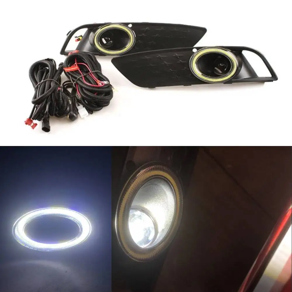 July King Car LED Fog Lamp Assembly Compatible for Hyundai Venue 2018-2020, Fog Lamp + Angel Eye Circle DRL + Harness + Switch