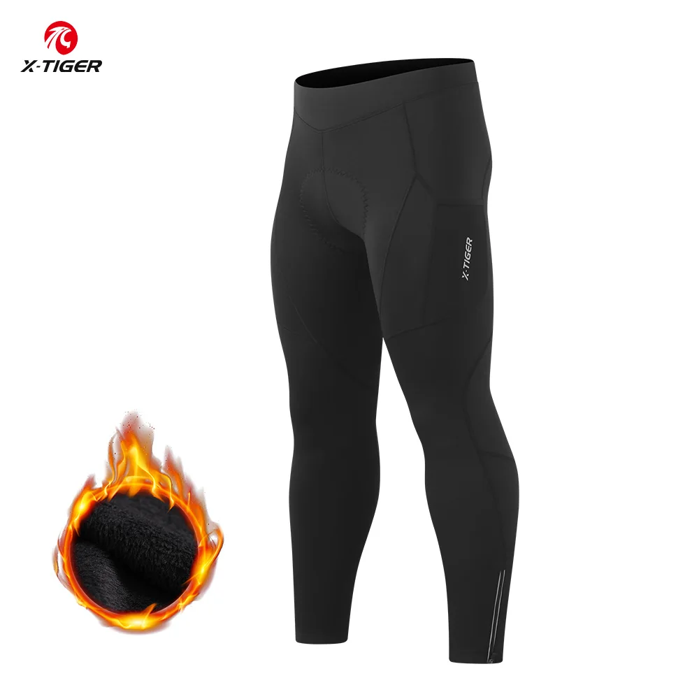 AliExpress X-TIGER Men's Winter Cycling Pants Autumn Sponge Pad Shock Absorption Bicycle Trousers Keep Warm Long CyclingTights With Pockets