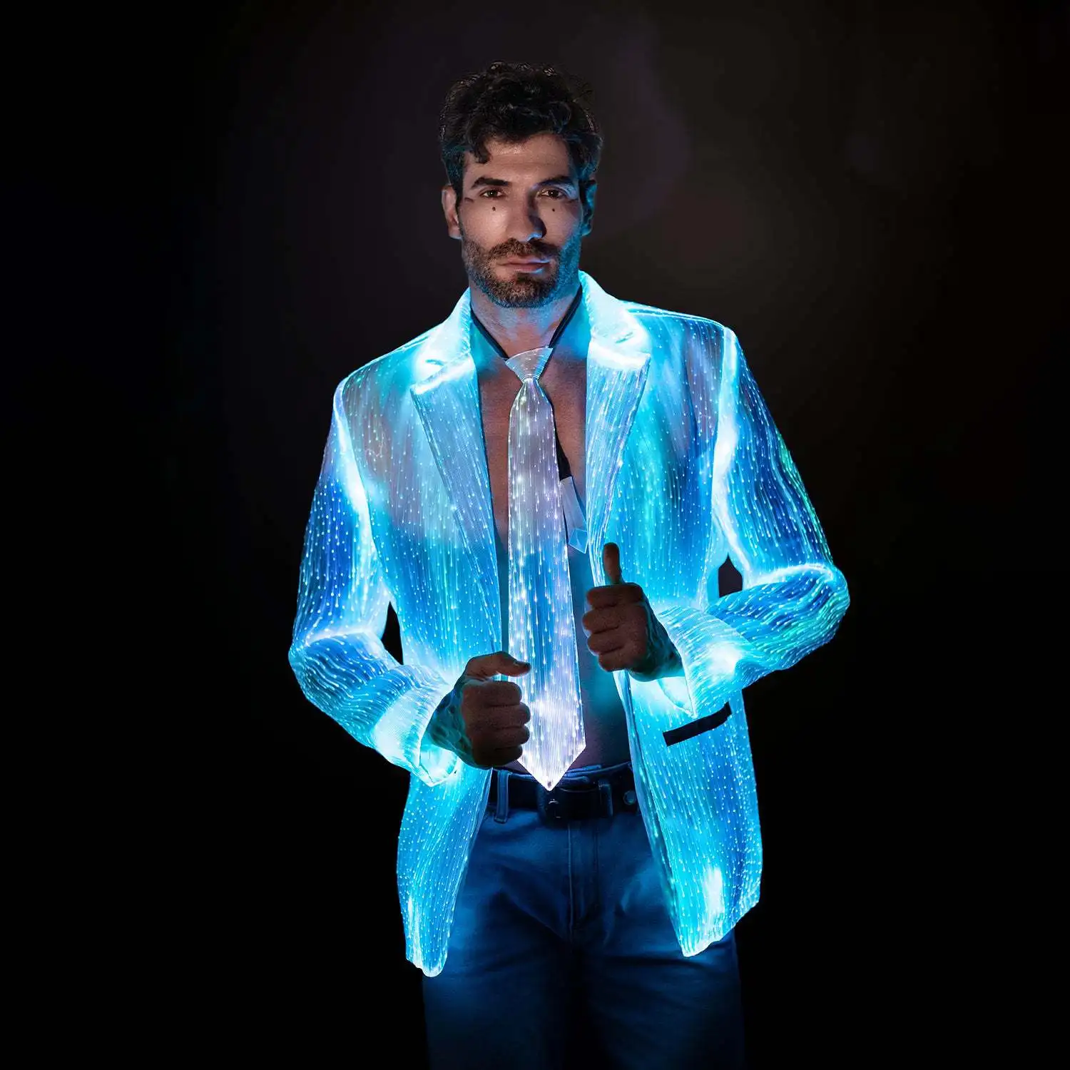 LED Optic Fiber Costume Men Luminous Glowing Blazer Suit Jacket Party Stage Show Outfit Fancy Clothes 2026