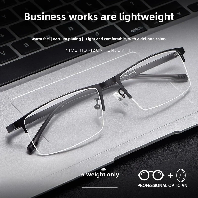 

Ultra Light Metal Alloy Men's Business Half Frame Myopia Hyperopia Astigmatism Anti Blue Light Prescription Optical Glasses