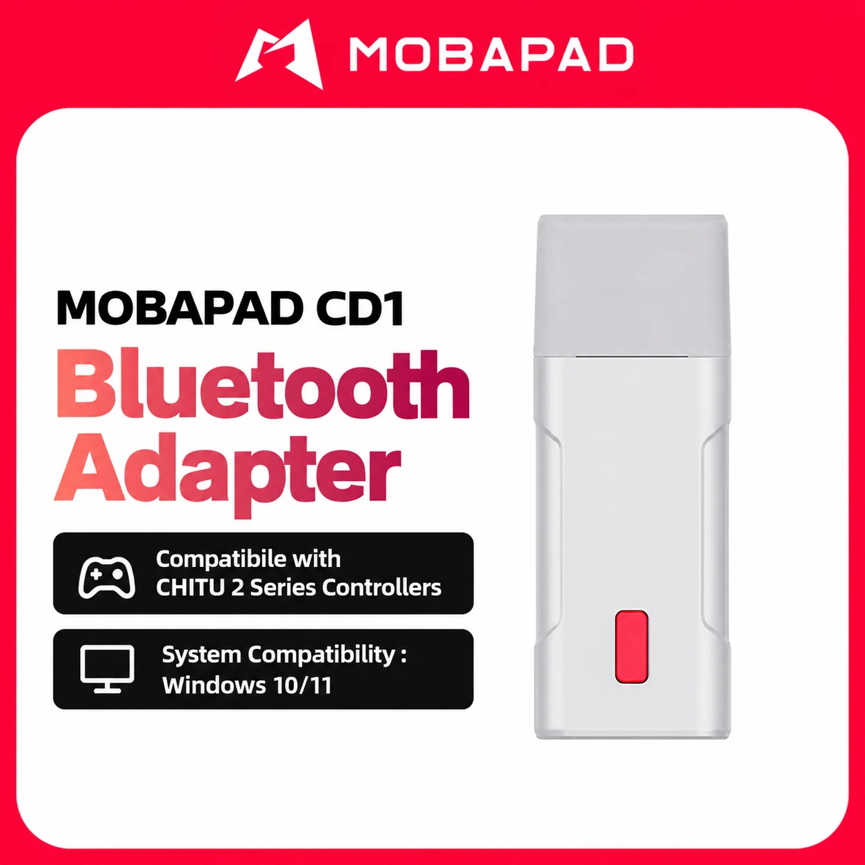 Mobapad CD1 Bluetooth Receiver, USB Wireless Adapter for Mobapad Chitu 2 / Chitu 2 Lite Controller, Works on Windows 10 /11 PC