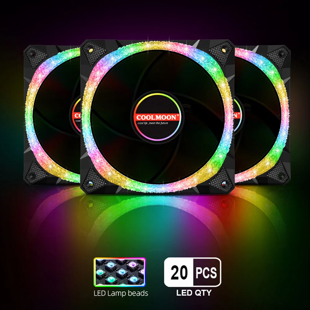 Kipas Pendingin LED RGB 120Mm Kipas Casing Komputer PC Berlian Hancur 12CM Pengendali Pendingin Kipas Senyap Pelangi Dropshipping