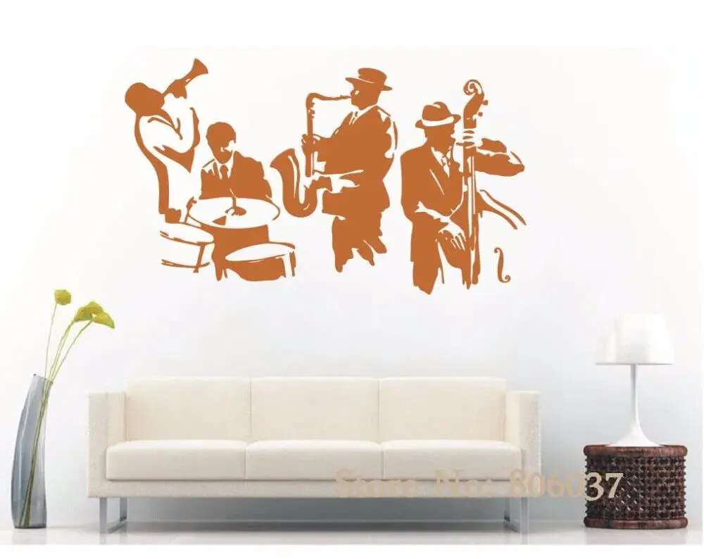 Wall Decal Jazz Saxophone Instrument Tool Band Musical Player Sticker Art Vinyl Drums Bass Wall Decal Vinyl Mural Adesivo WA-24