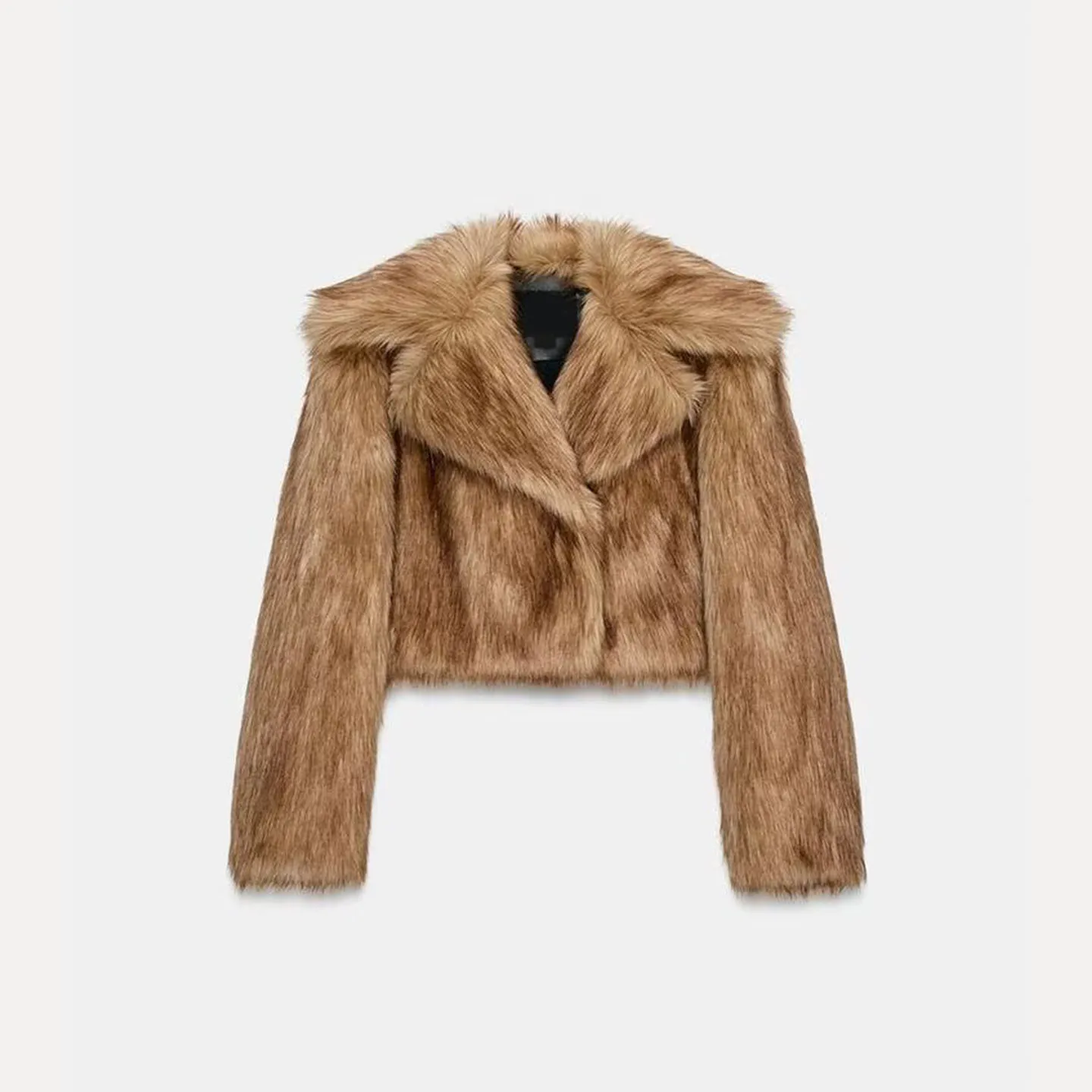 Z Women's ort Artificial Fur Effect Jaet 2025 New Faion Ele Sle Youth Stand Fit Long Sve Coat